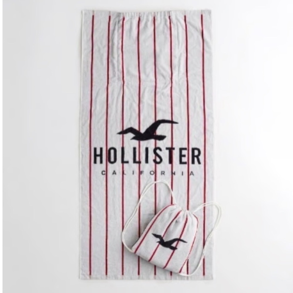 Y2K 2-in-1 Hollister Backpack Beach Towel Logo Spellout Retro Stripe Beachy surf